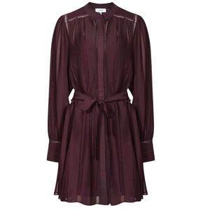 Reiss Harriet Long‎ Sleeve Dress In Burgundy Size 2 Lace Trim Button Front